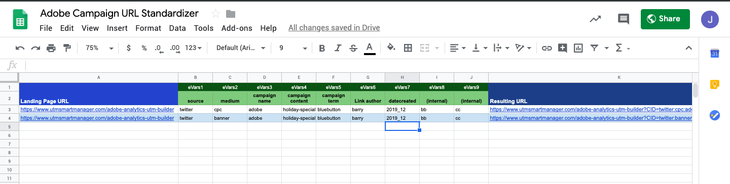 Adobe Analytics Campaign URL Builder Spreadsheet